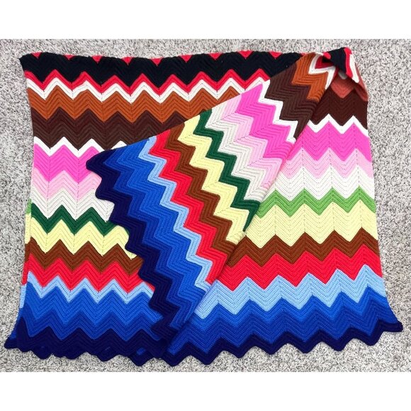 Handmade Other - 100"x58" Large Handmade Rainbow Stripe Chevron Colorful Pride Crochet AFGHAN Bed